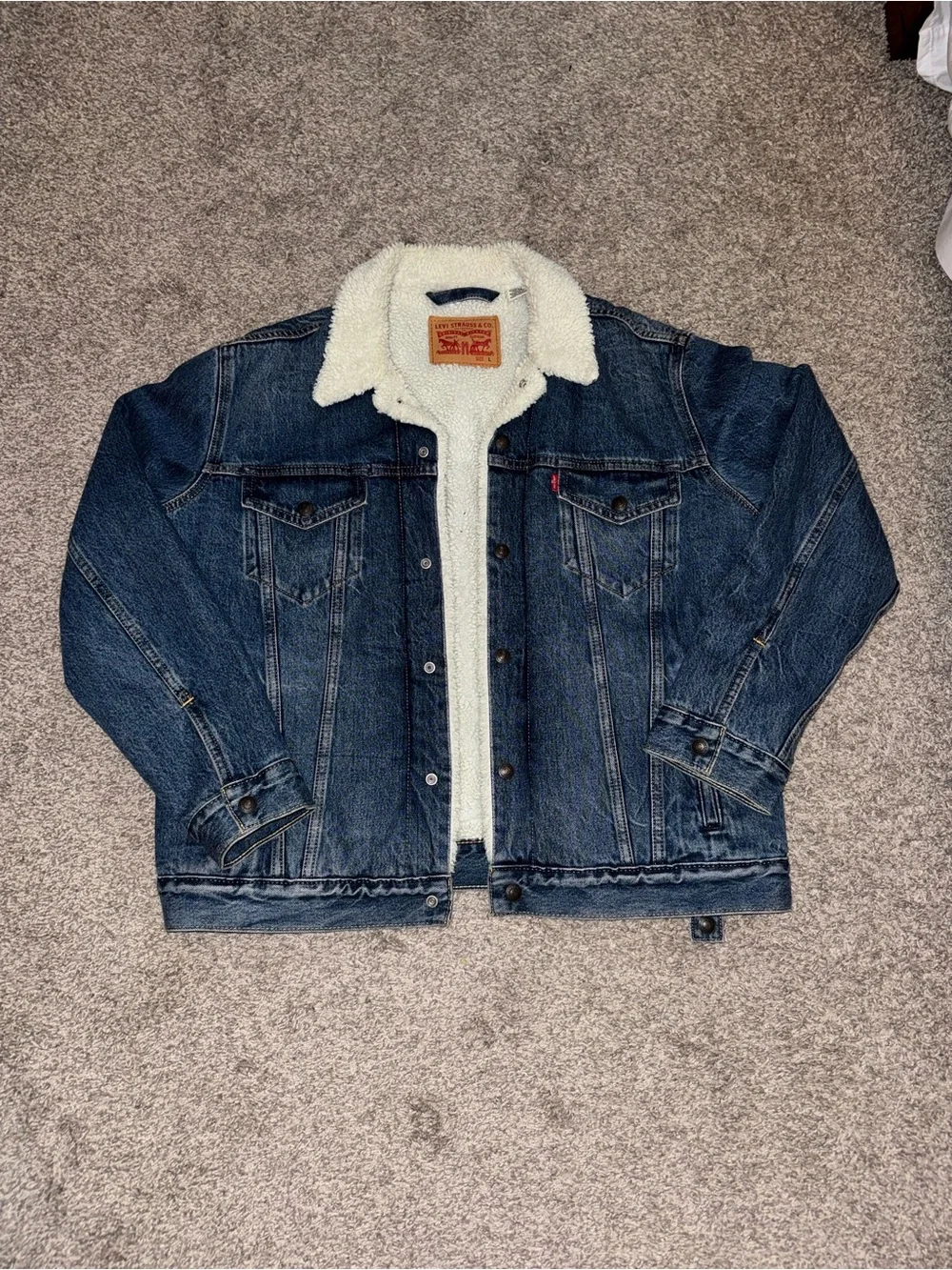 Levi's Dark Blue Denim Sherpa Jacket with Cream Lining